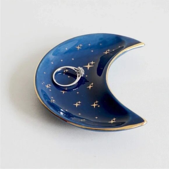 Astrology Star Moon Jewelry Trinket Ring Dish Ceramic Holder Key Ashtray Plate - Picture 1 of 6